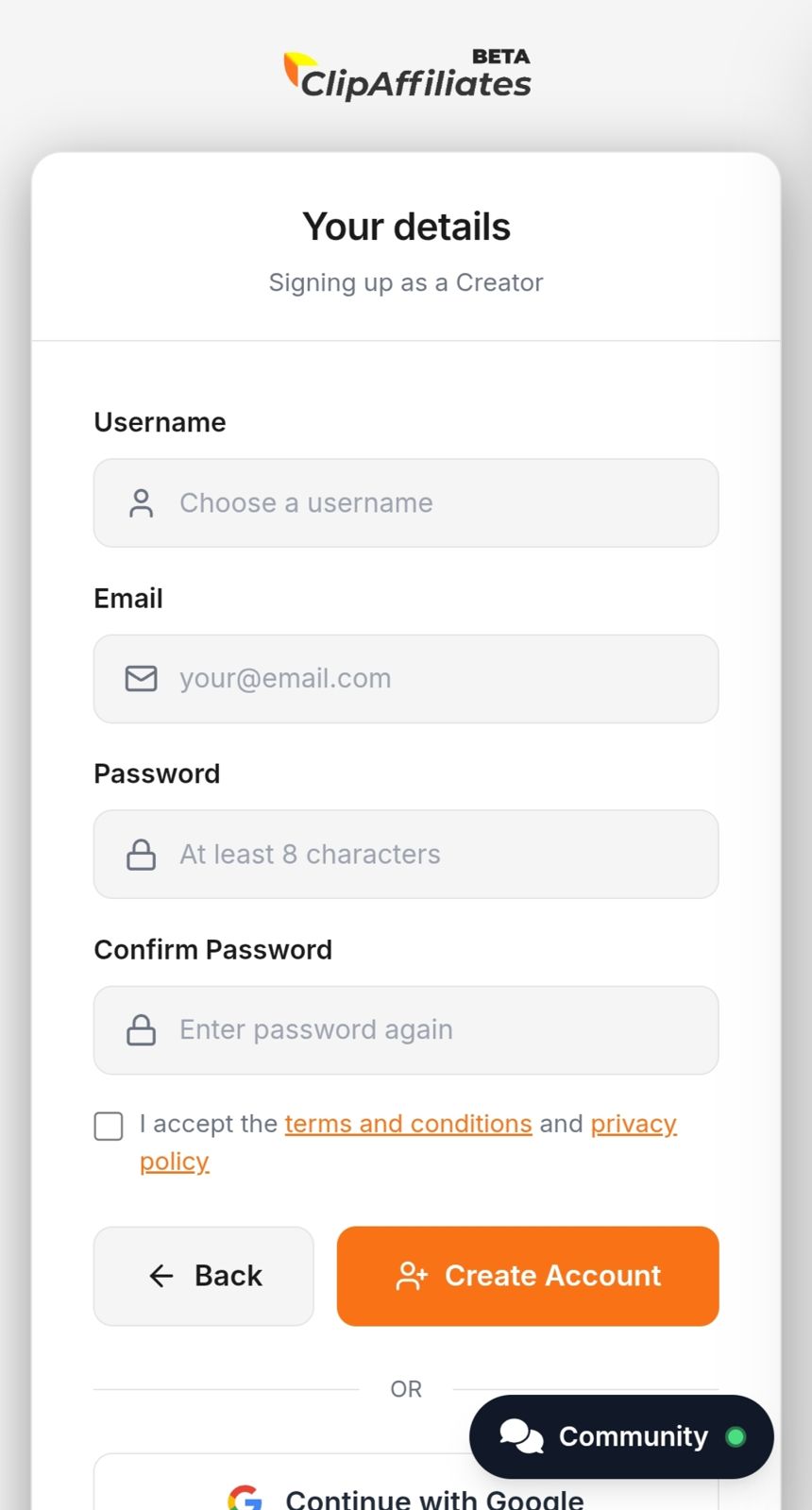 Formulir Your details pendaftaran ClipAffiliates