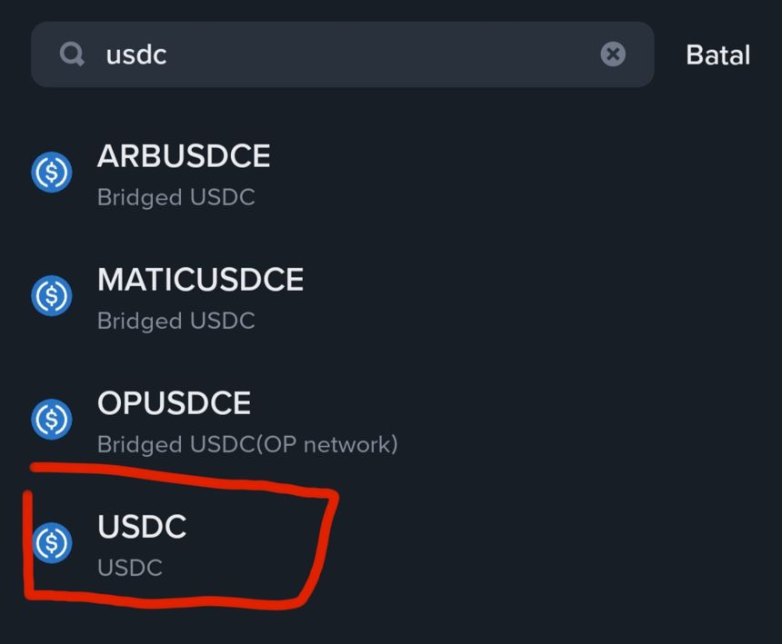 Pilih koin USDC murni, bukan Bridged USDC