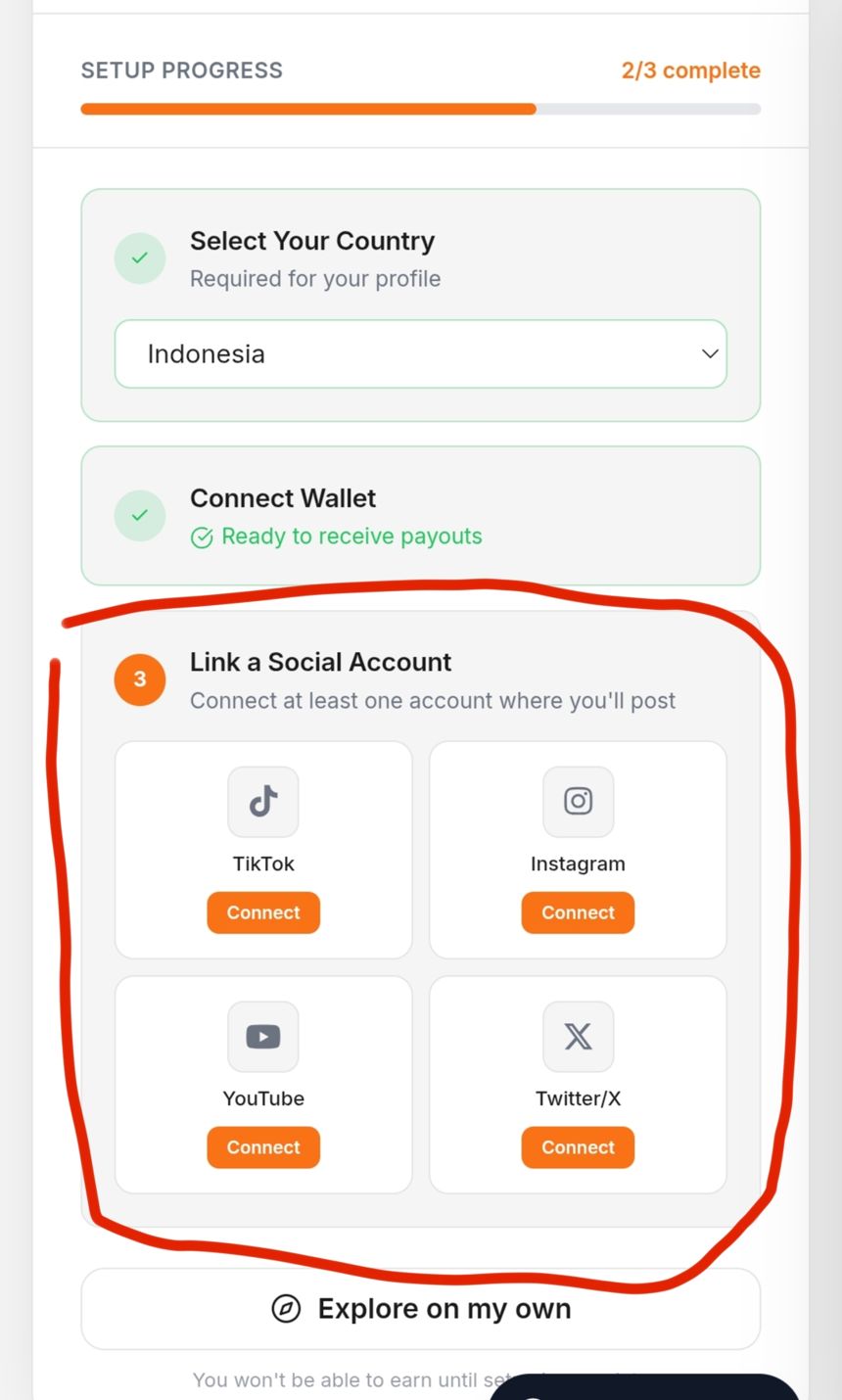 Kotak Link a Social Account di ClipAffiliates