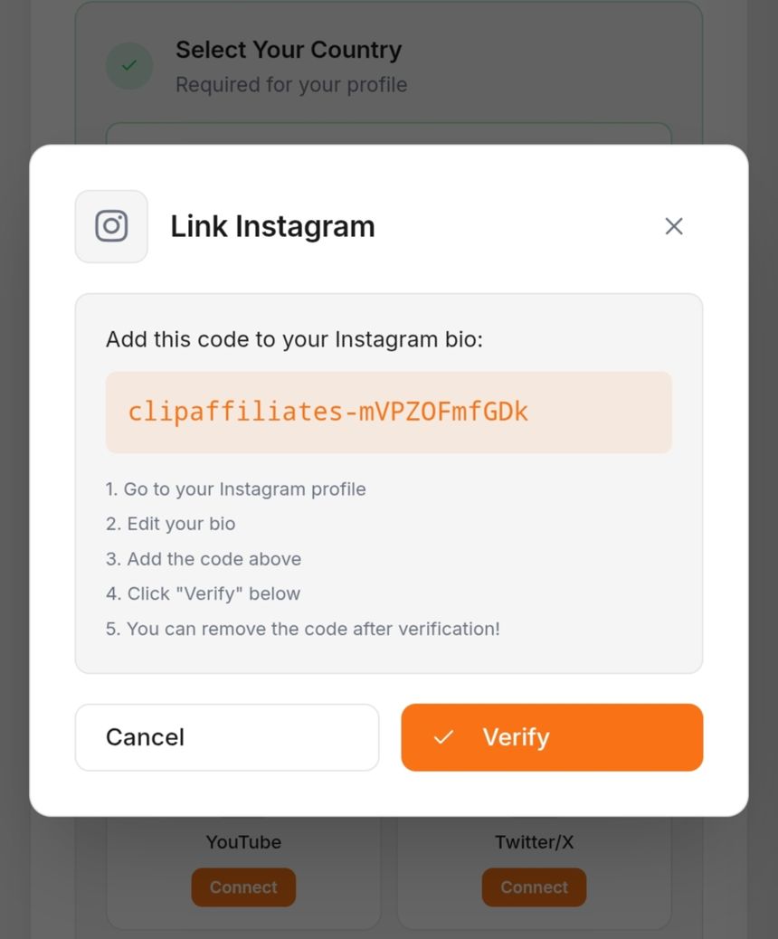 Kode verifikasi yang harus ditempel ke bio Instagram