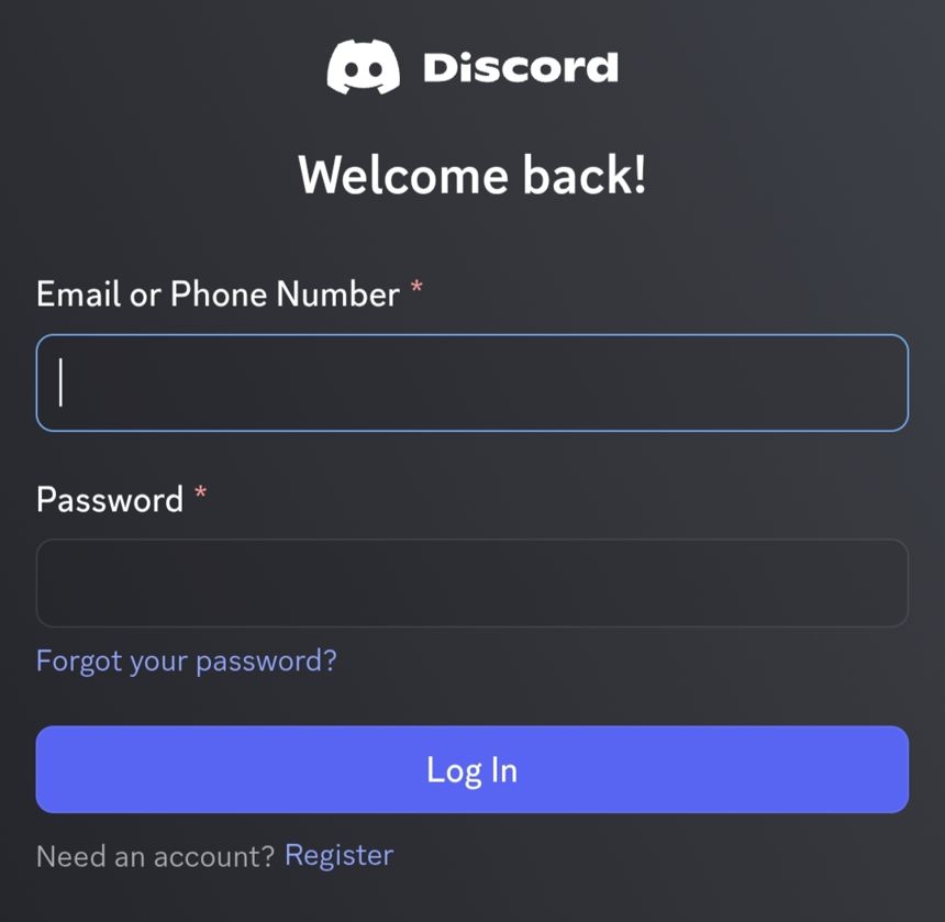 Halaman login Discord