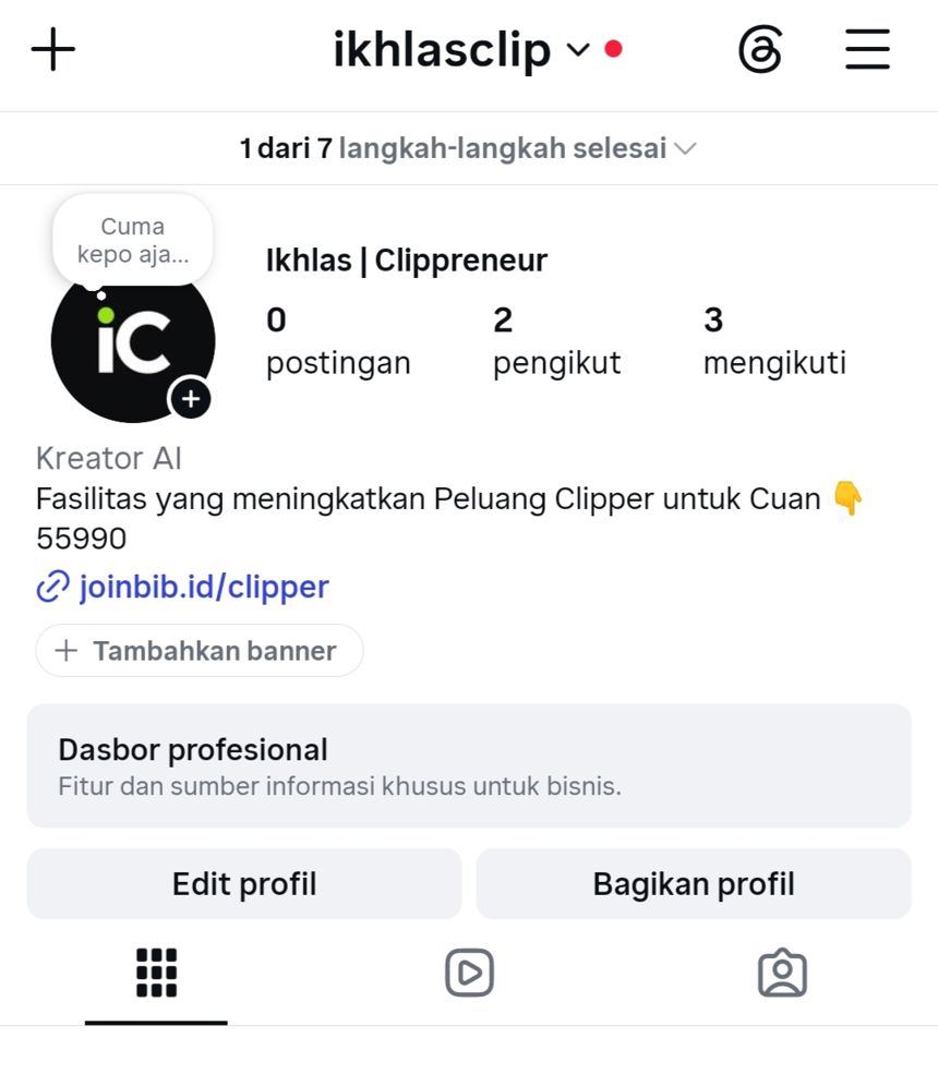 Kode verifikasi tertempel di bio Instagram