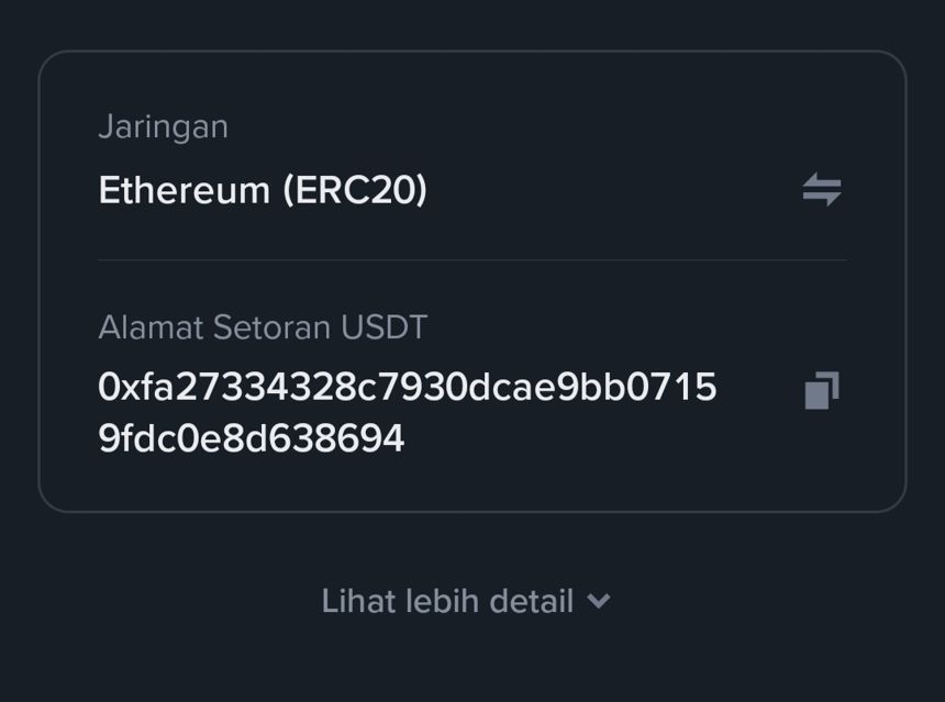 Alamat setoran USDT jaringan Ethereum dengan ikon salin