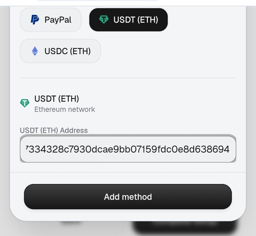 Alamat USDT ETH tertempel di kolom address