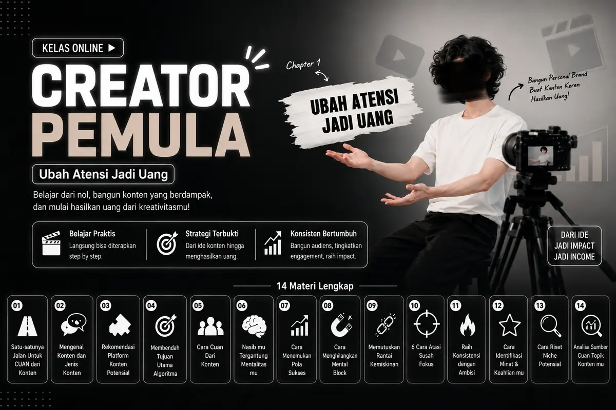 Banner Kelas Creator Pemula — 14 materi lengkap