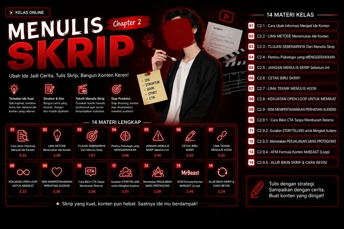 Banner Kelas Menulis Skrip — 14 materi kelas