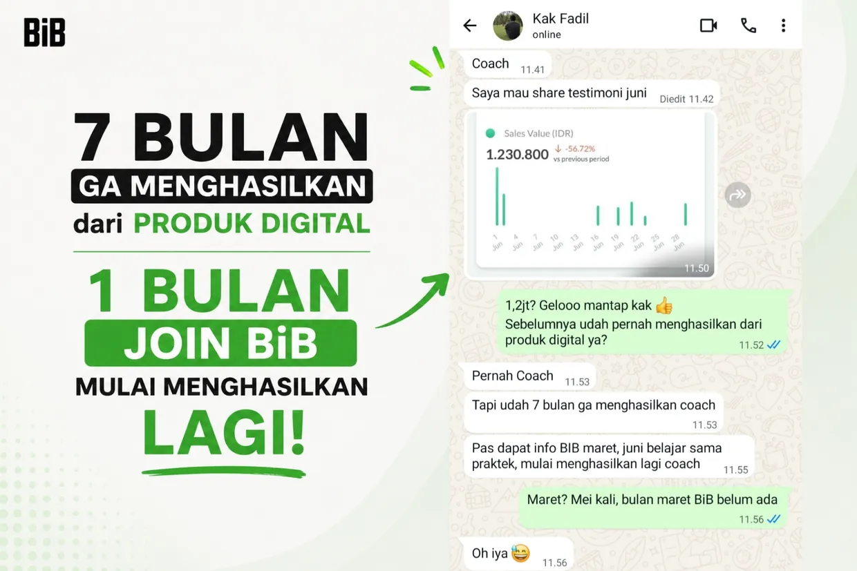 Testimoni member BiB — Kak Fadil: 7 bulan gak menghasilkan dari produk digital, 1 bulan setelah join BiB mulai menghasilkan lagi
